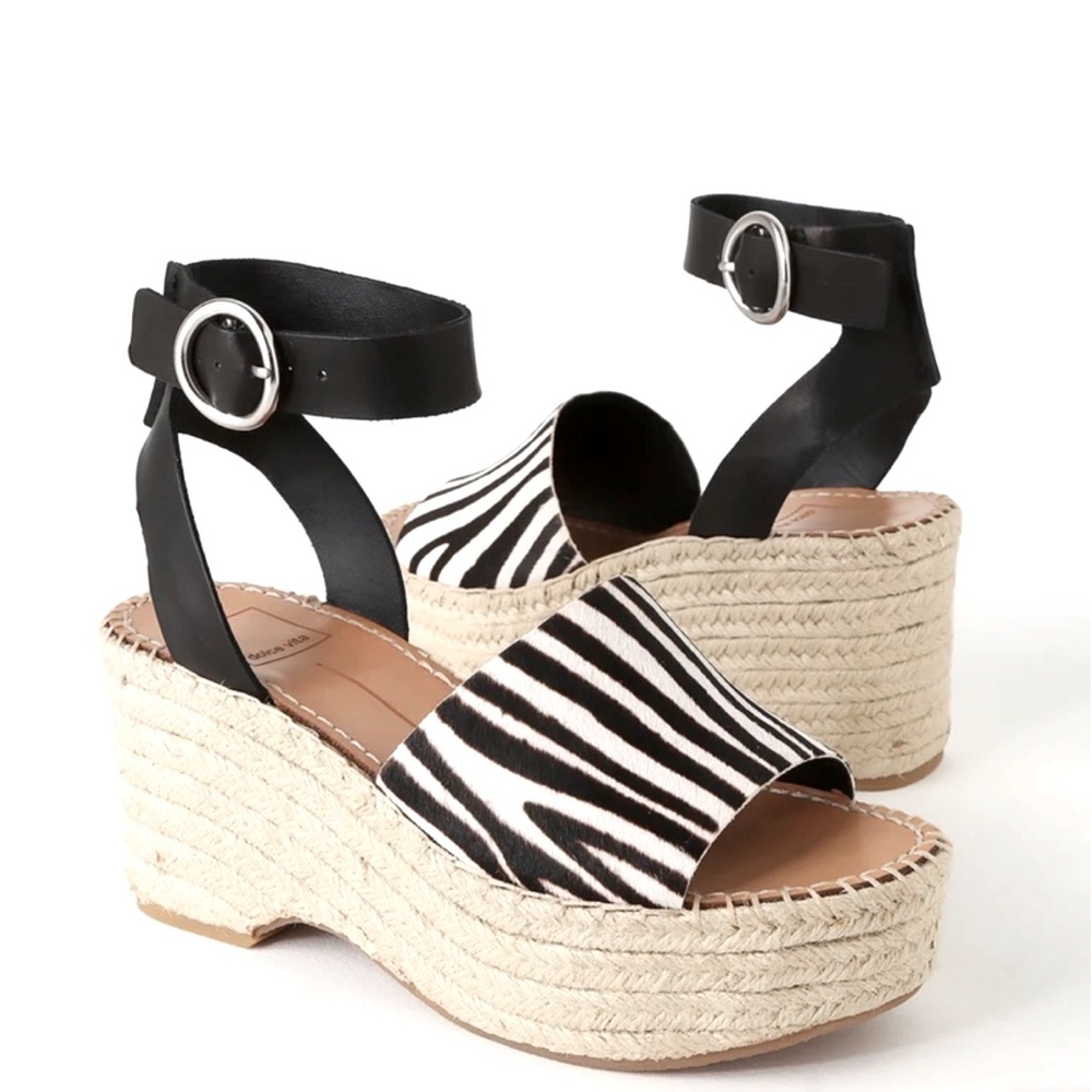 NWT Lesley Zebra Leather & Calf Hair Espadrilles